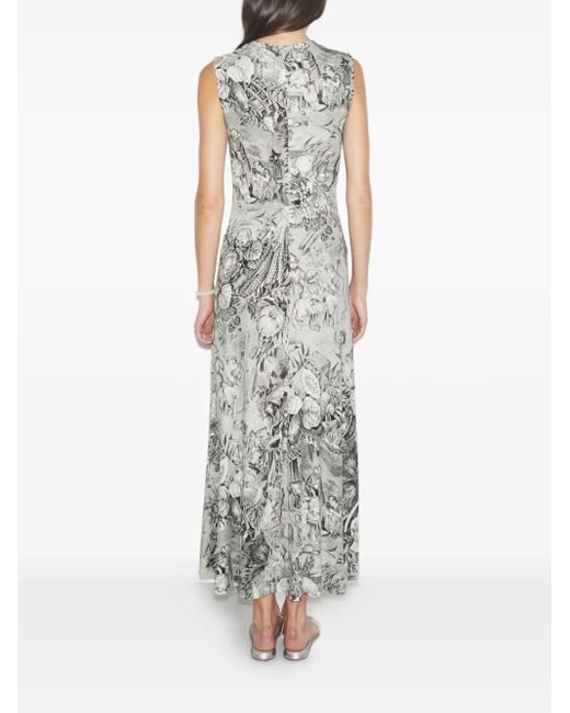 Tory Burch Gray Sleeveless Print Maxi Day Dress