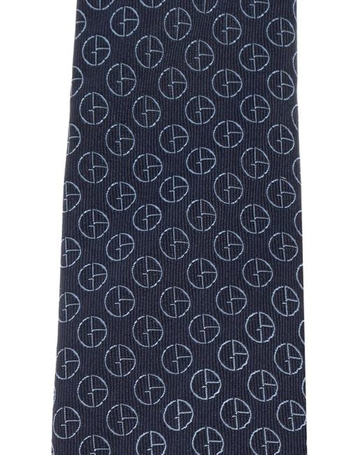 Giorgio Armani Blue Monogram-Pattern Silk Tie for men