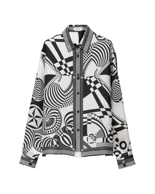 Versace White Printed Silk Twill Regular Shirt for men