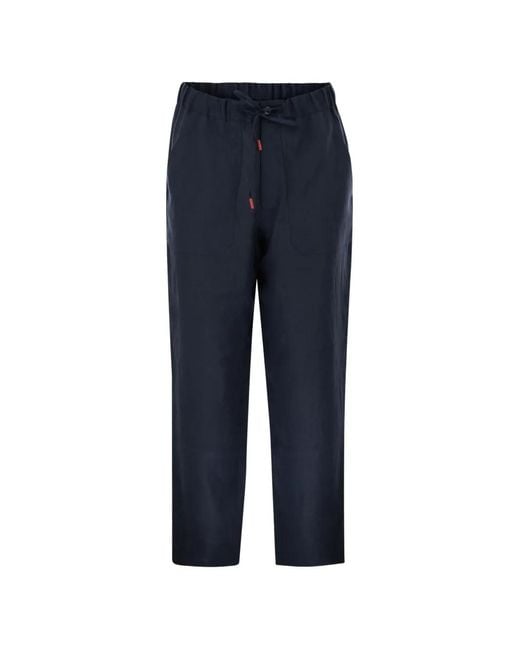 Kiton Blue Drawstring Linen Trousers for men