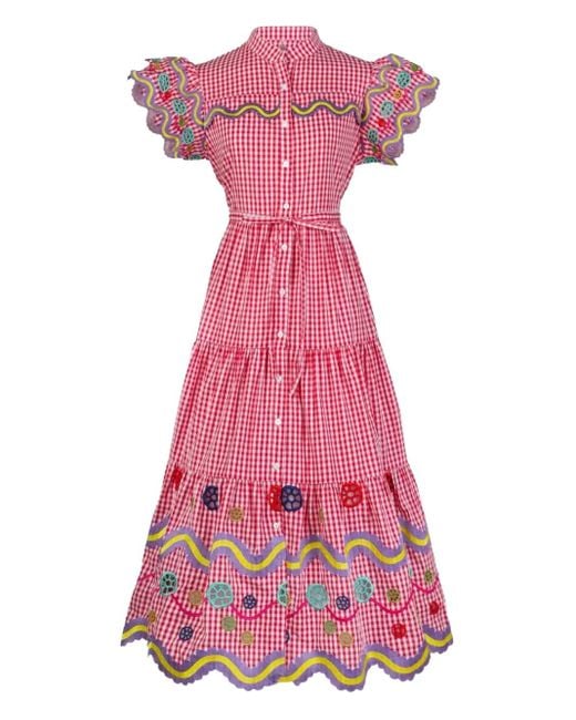 Celiab Pink Gingham Embroidered Reise Dress