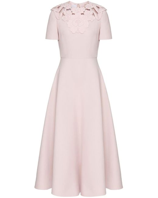 Valentino Garavani Pink Floral-appliqué Cut-out Midi Dress