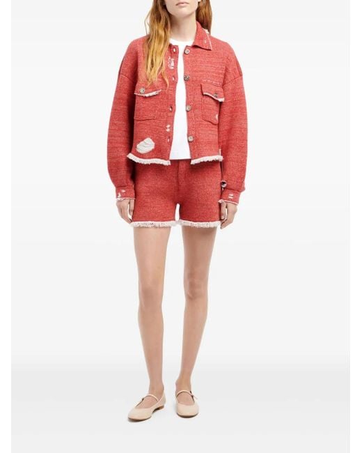 Barrie Red Fringed Denim Jacket