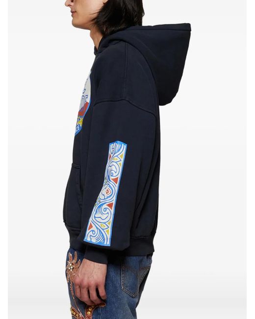 Rhude Blue Logo-Print Cotton Hoodie for men