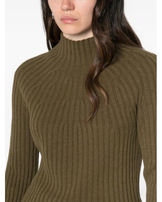 Bompard Green Ribbed-Knit High-Neck Jumper