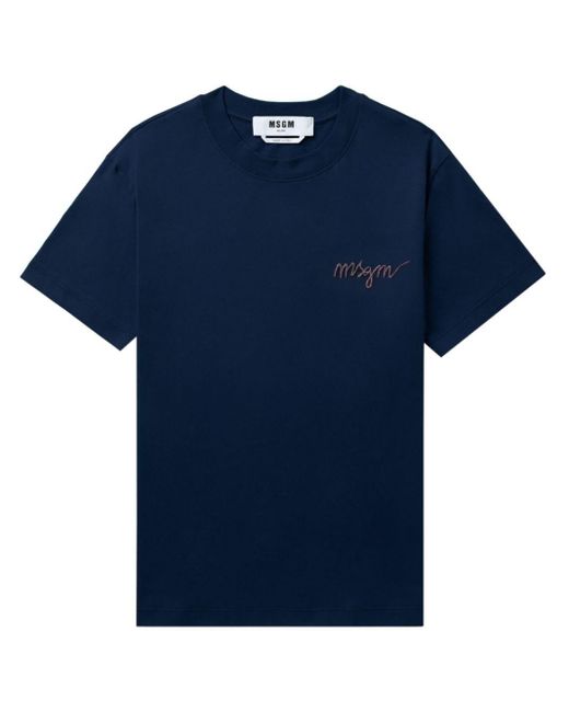 T-shirt en coton à logo brodé MSGM en coloris Blue