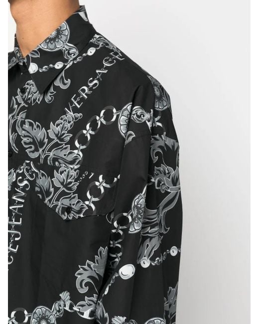 Versace Jeans Couture Black Chain Couture-Print Cotton Shirt for men