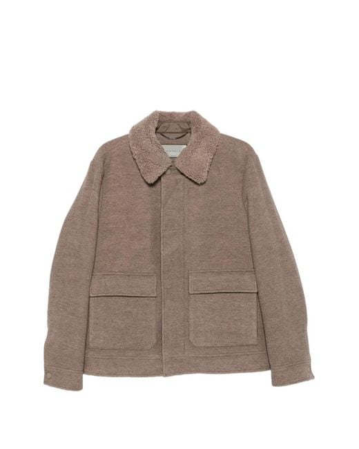 Canali Brown Veste À Col En Peau Lainée Et Poche Plaquée for men