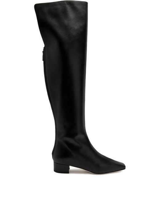 Manolo Blahnik Black Gore Leather Over-The-Knee Boots