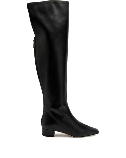 Manolo Blahnik Black Gore Leather Over-The-Knee Boots