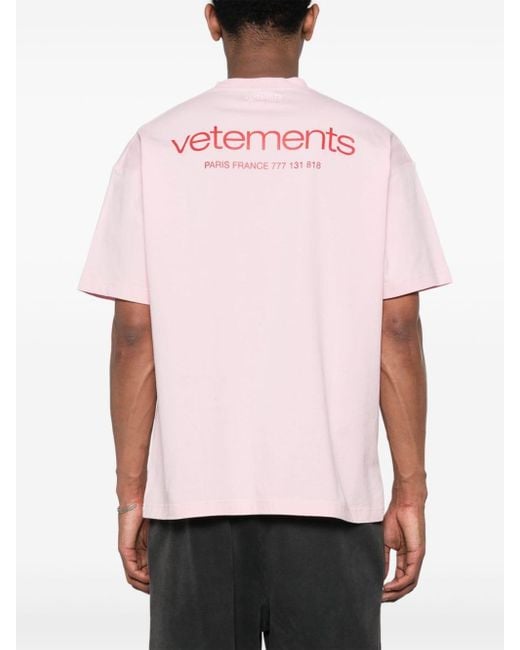 Vetements Pink Embossed-logo Cotton T-shirt