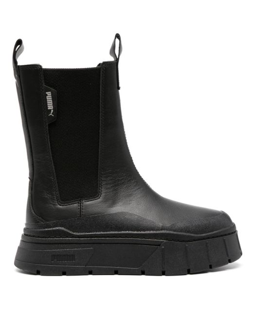 PUMA Mayze Stack 50mm Leather Chelsea Boots in Black | Lyst