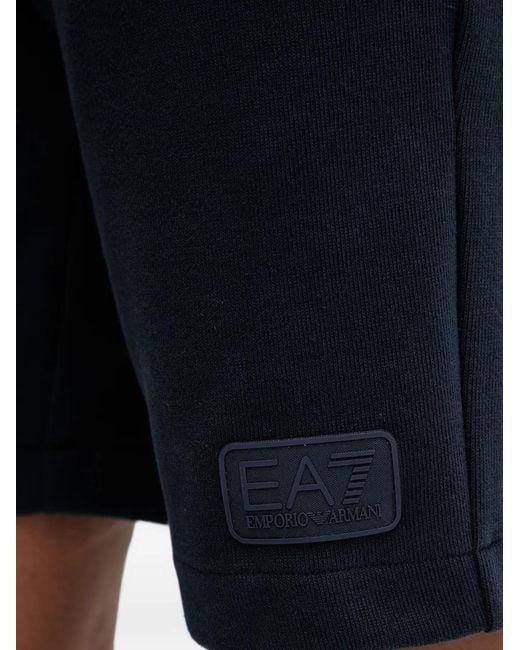 EA7 Black Logo-Patch Drawstring Shorts for men
