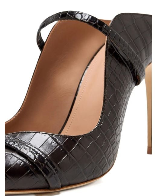 Malone Souliers Black Crocodile-Embossed Heeled Mules
