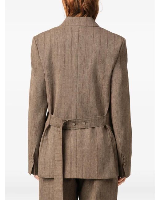 AMI Brown Double Breasted Striped Wool Blazer