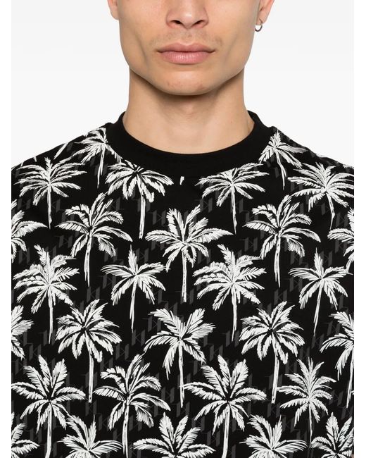 Karl Lagerfeld Black Palm-Print T-Shirt for men