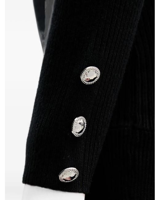 Morgan Black Ribbed-Knit Button-Cuff Mini Dress