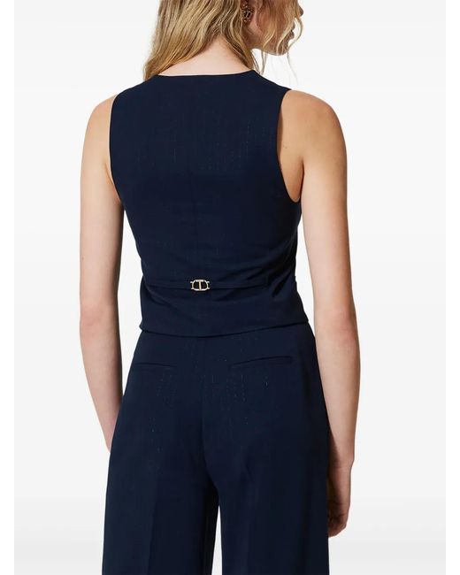 Twinset Blue Lurex-Detail Pinstriped Waistcoat