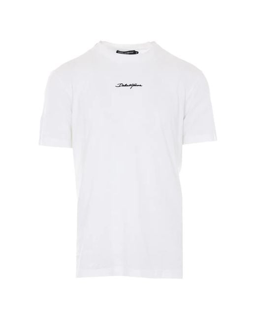 Dolce & Gabbana White Logo-Embroidered Crew Neck T-Shirt for men