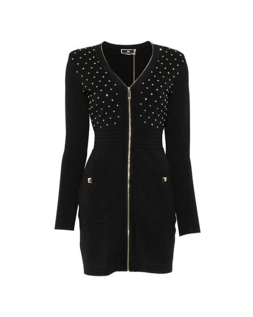Elisabetta Franchi Black Stud-Embellished Diamond-Quilted Mini Dress