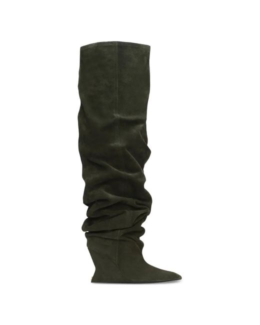 Balmain Black Suede Leather Wedge Thigh-High Boots