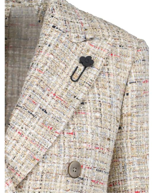 Lardini Natural Double-Breasted Tweed Blazer