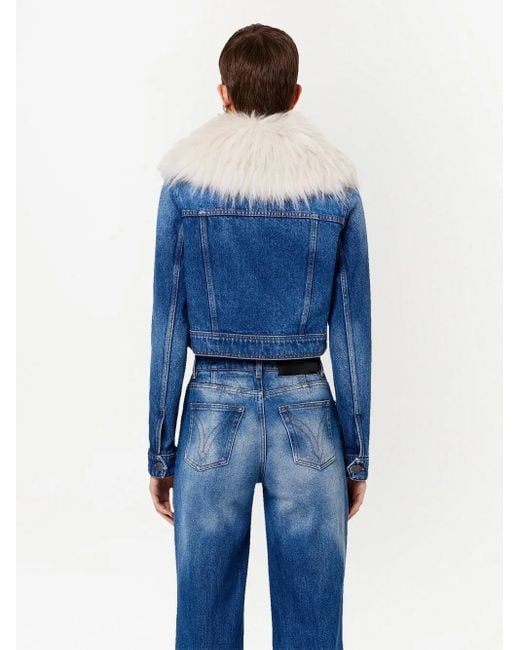 AMI Blue Furry Collar Denim Jacket