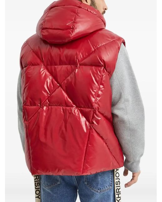 Khrisjoy Red Hooded Zip-Up Puffer-Design Gilet for men