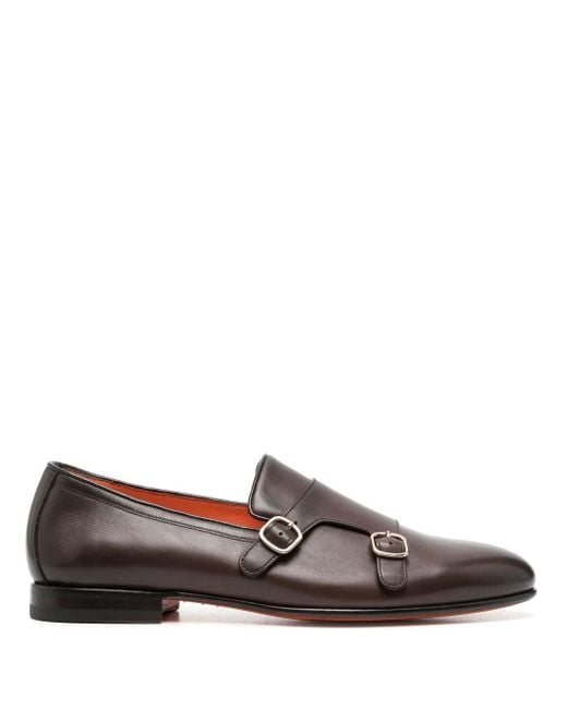 Santoni Brown Double-Buckle Leather Shoes for men