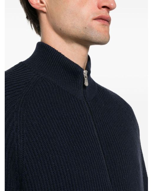 Brunello Cucinelli Blue Rib-knit Cardigan for men