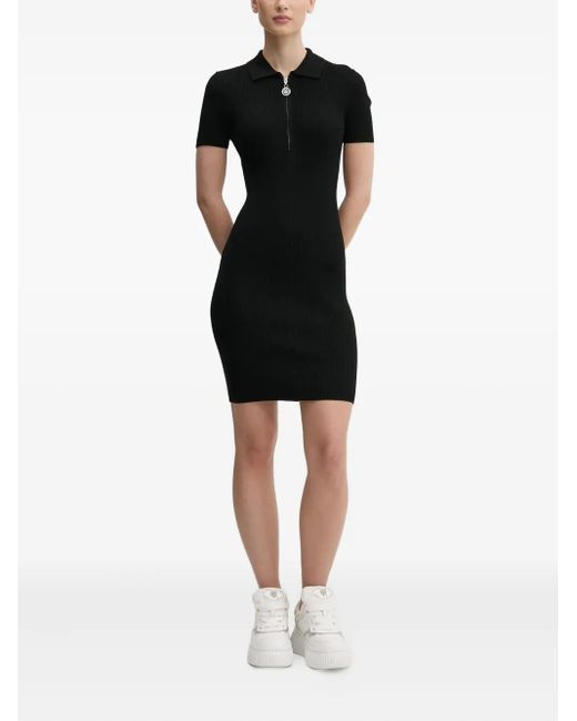 HUGO Black Ribbed Zip-Front Mini Dress