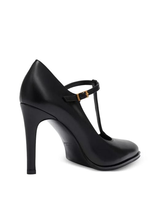 POTAMY Black T-Strap Leather Pumps