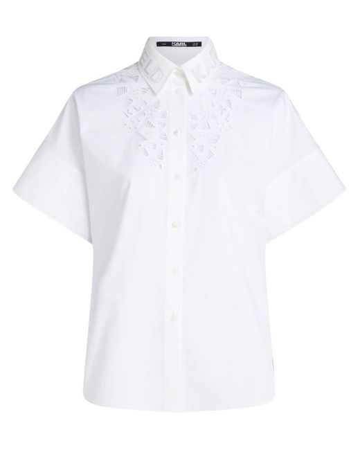 Karl Lagerfeld White Embroidered Button-up Shirt