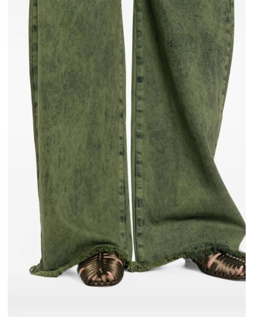 Marques'Almeida Green Khaki-Wash Frayed Jeans
