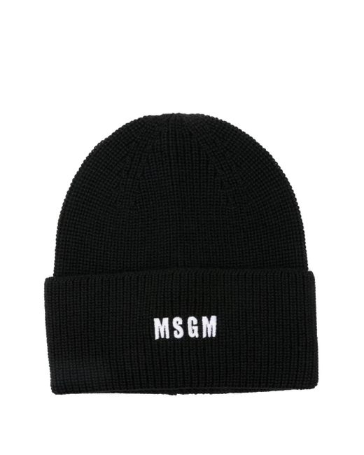 Berretto A Coste Con Logo Ricamato di MSGM in Black da Uomo