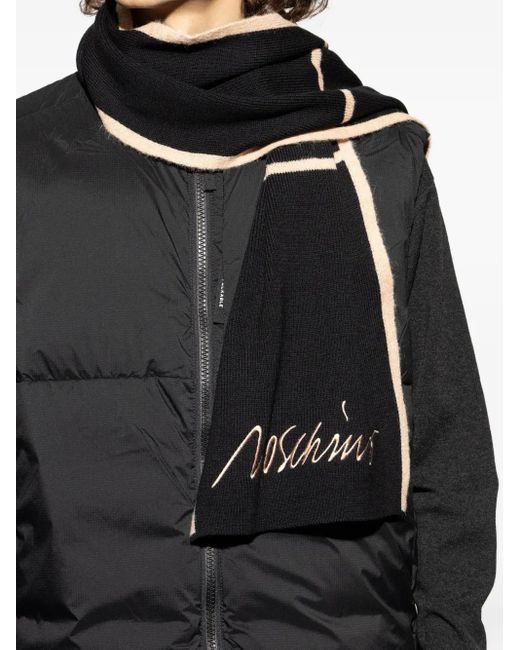 Moschino Black Embroidered Ribbed Scarf