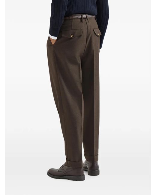 Brunello Cucinelli Gray Virgin-Wool Diagonal Trousers With Double Pleats for men