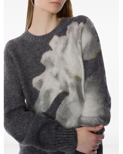 Alberta Ferretti Gray Floral-Intarsia Knit Sweater