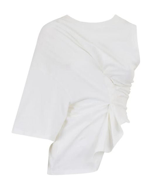 A.W.A.K.E. MODE White Asymmetric Ruched Top