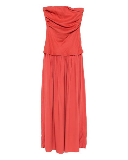 Faithfull The Brand Red Hedy Maxi Ruched Bandeau Dress