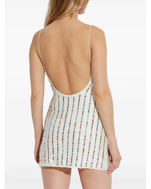Oseree White Rhinestone-Embellished Minidress