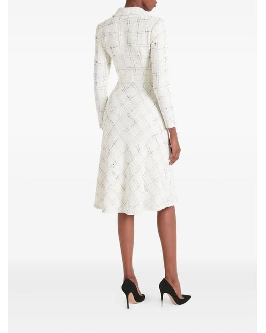 Temperley London White Colonel Check-Pattern Button-Front Midi Dress
