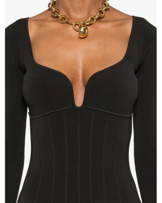 Nanushka Black Seam-Detail Ribbed Midi Dress