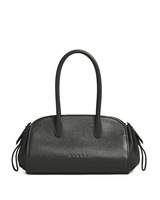 Marni Black Tulipea Drawstring Leather Tote Bag