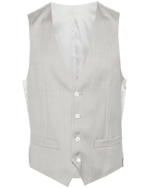 Corneliani White Herringbone-Pattern Virgin Wool Waistcoat for men