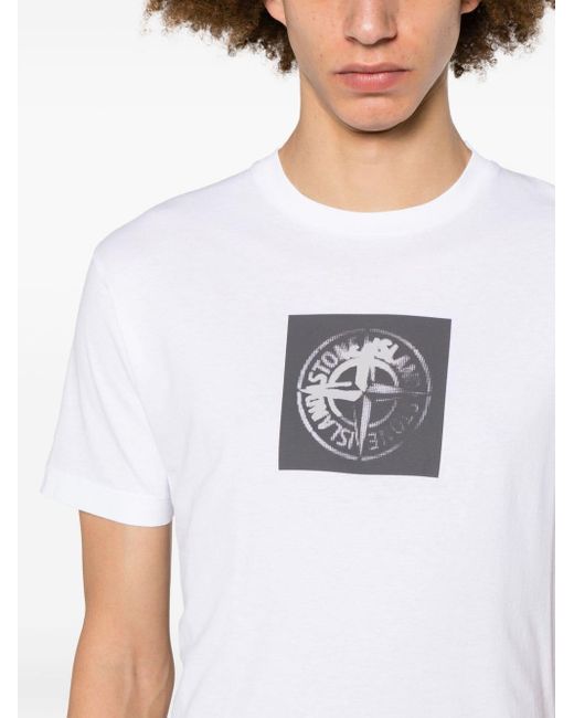 T-shirt con stampa Compass di Stone Island in White da Uomo