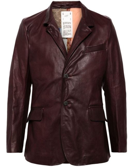 Guidi Red Single-Breasted Leather Blazer for men