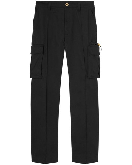 Versace Black Pressed-crease Cotton Drop-crotch Trousers for men
