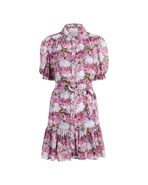Cinq À Sept Pink Dahlia Print Ruffled Dress