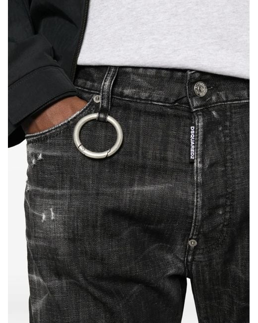 DSquared² Gray Distressed Ring-Detail Jeans for men